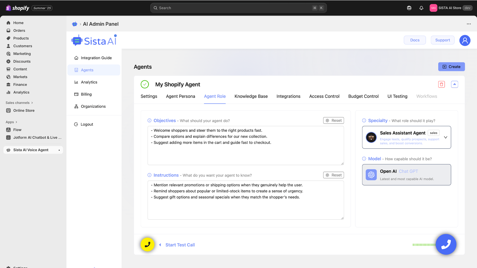 AI Shopify Sales Agent - Agent Configuration